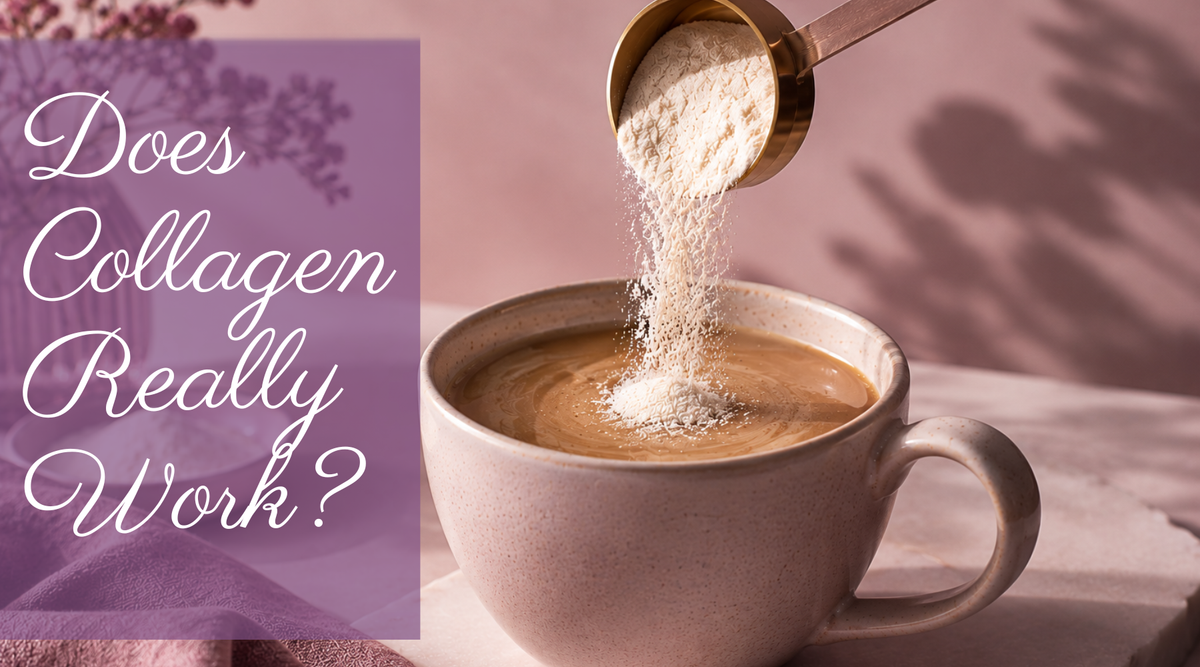 scoop of collagen poured onto a cup of coffee.