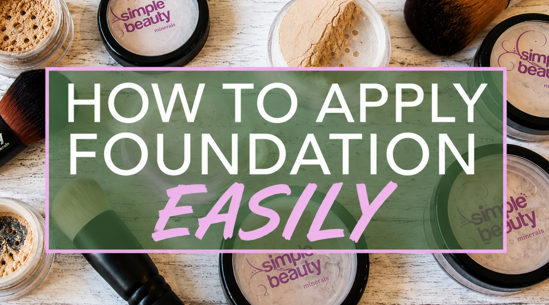 flatlay of powder foundation products and brushes.