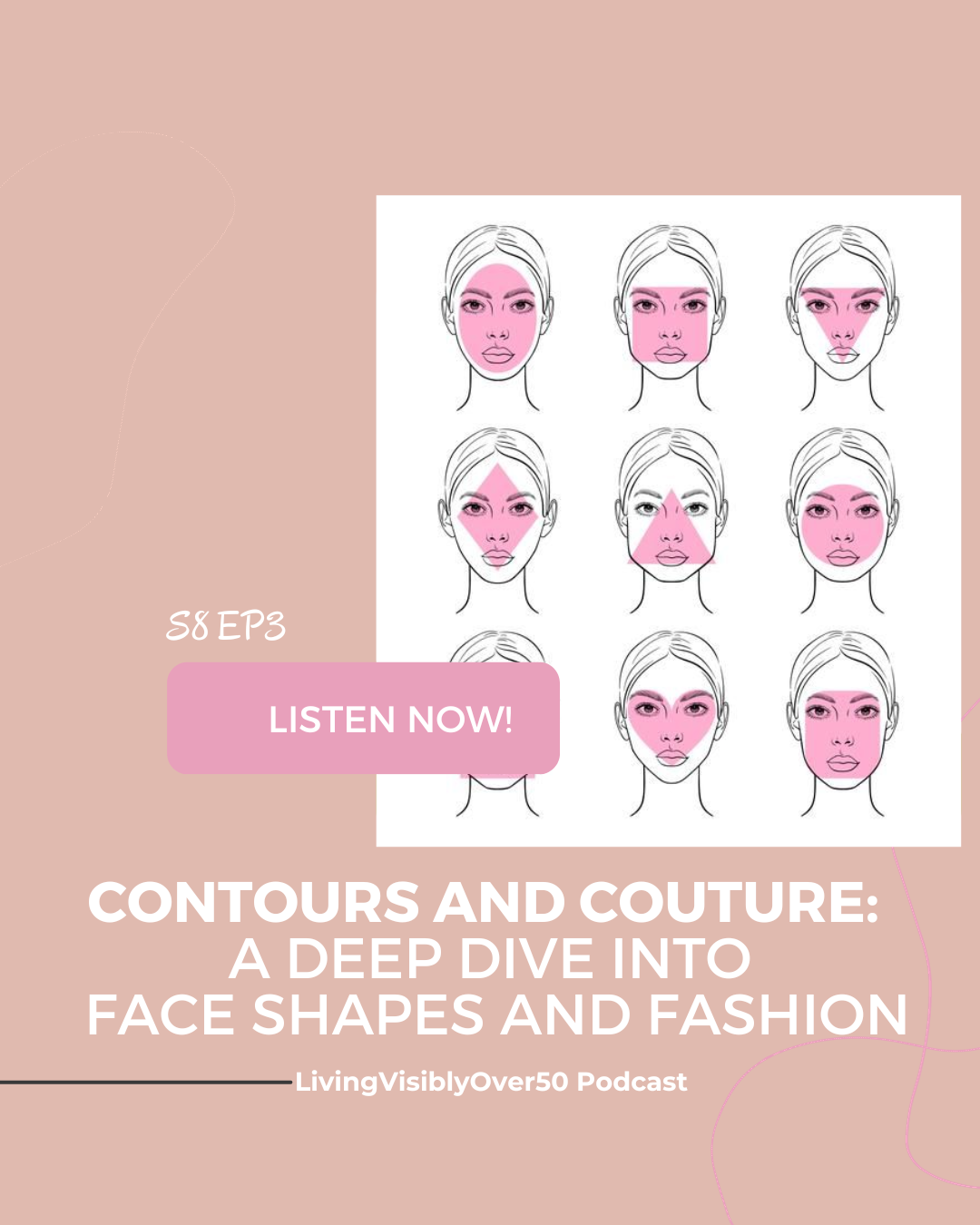 Living Visibly Over 50 podcast. S8 Ep3 Contours and Couture: A Deep Dive into Face Shapes and Fashion