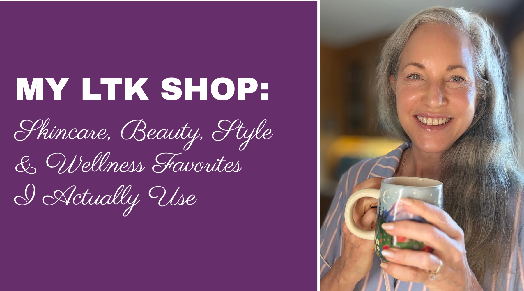 smiling woman holding a cup.