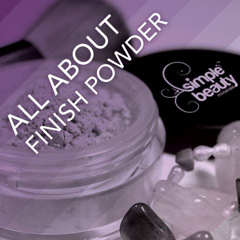 pot of powder makeup open, next to jars lid and gemstones