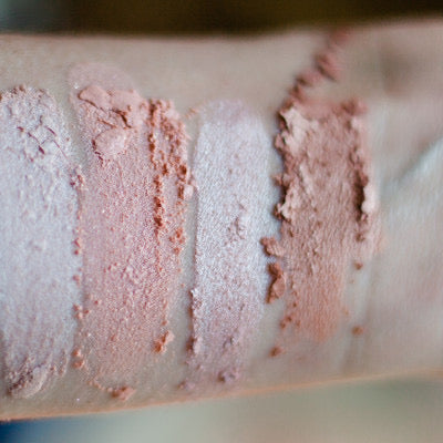 swatches of 4 finish powders