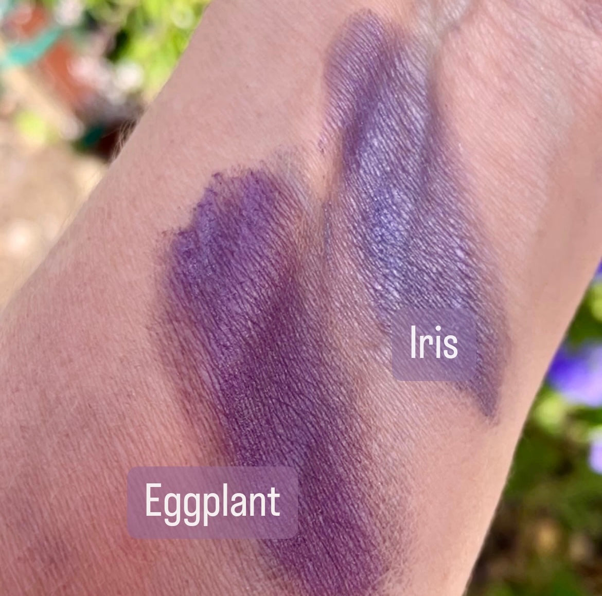 swatch of eggplant and iris purple eyeshadow