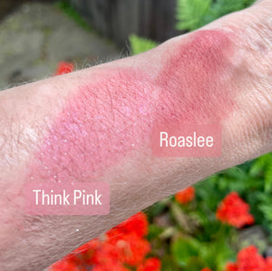 swatch of Think Pink and Rosalee Mineral Cheek Color Blush