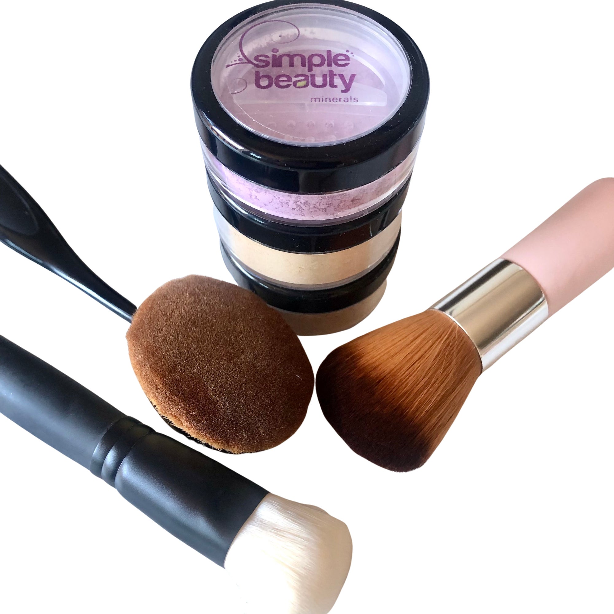 3 pots of mineral makeup and 3 brushes