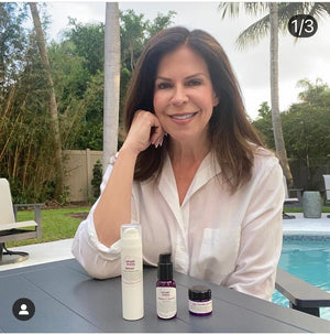 gwen from gwen-lives-well with vitamin c serum by pool