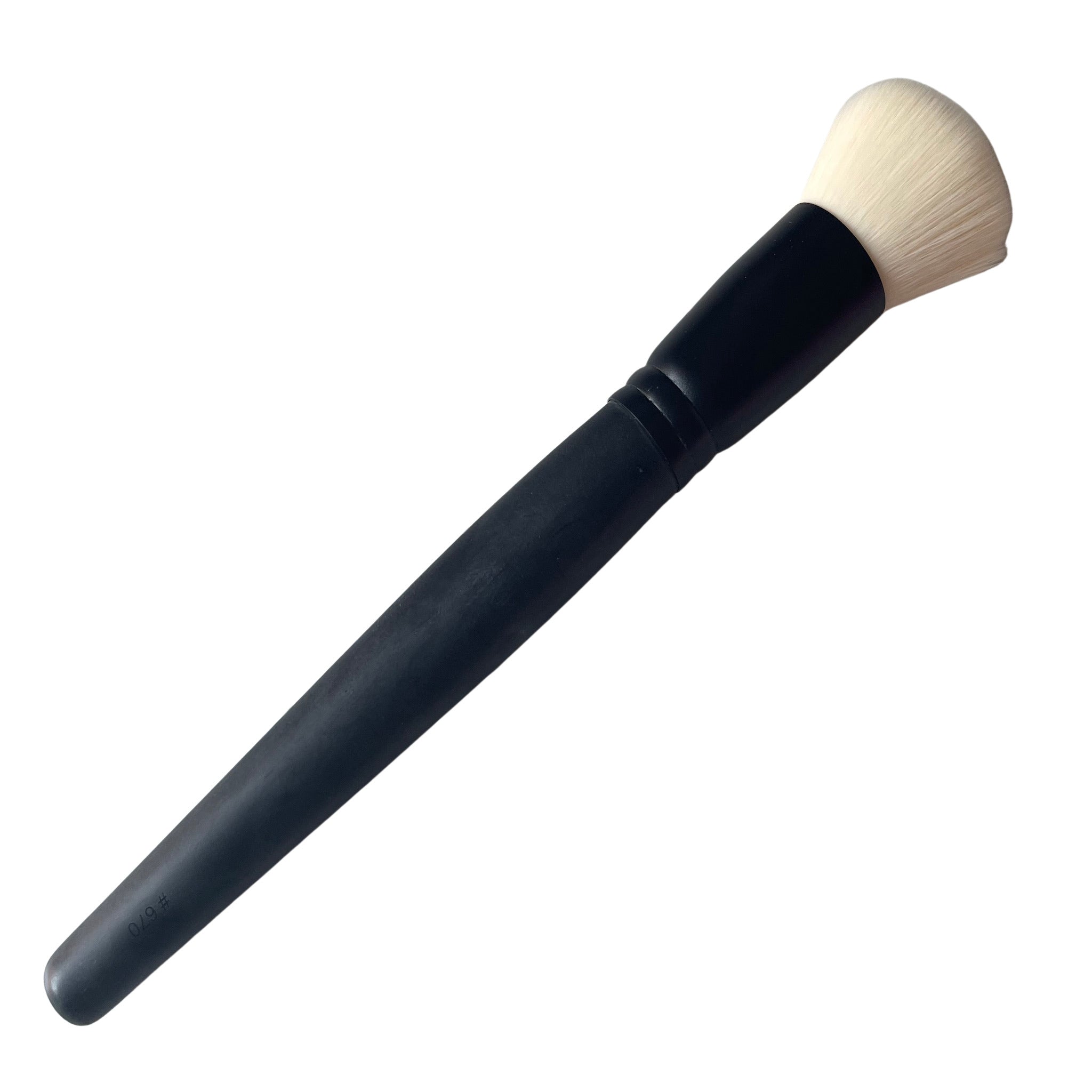 blush brush black handle white vegan brush