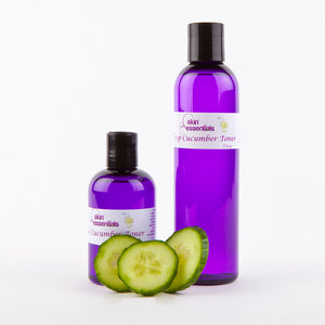 2 sized of toner purple bottle and cucumber slices