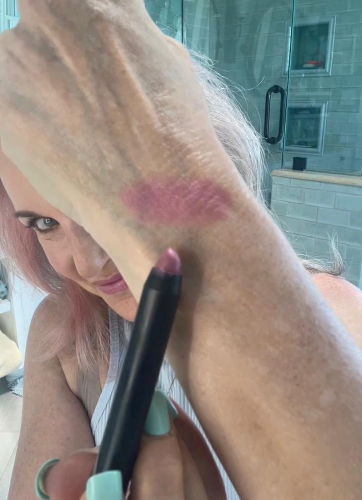 pink crayon swatch on arm
