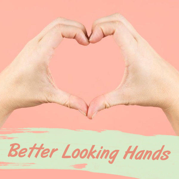 hans forming heart on pink background with "Better Looking Hands" text