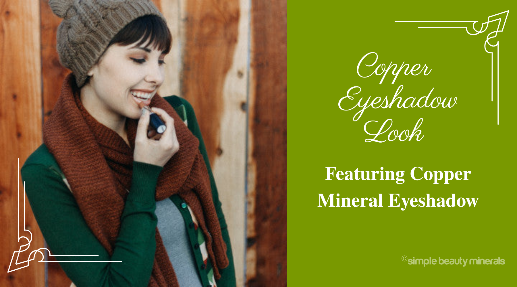 woman applying lipstick, wearing autumn-inspired makeup.