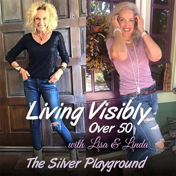 linda and lisa in front of door - living visibly over 50 podcast cover