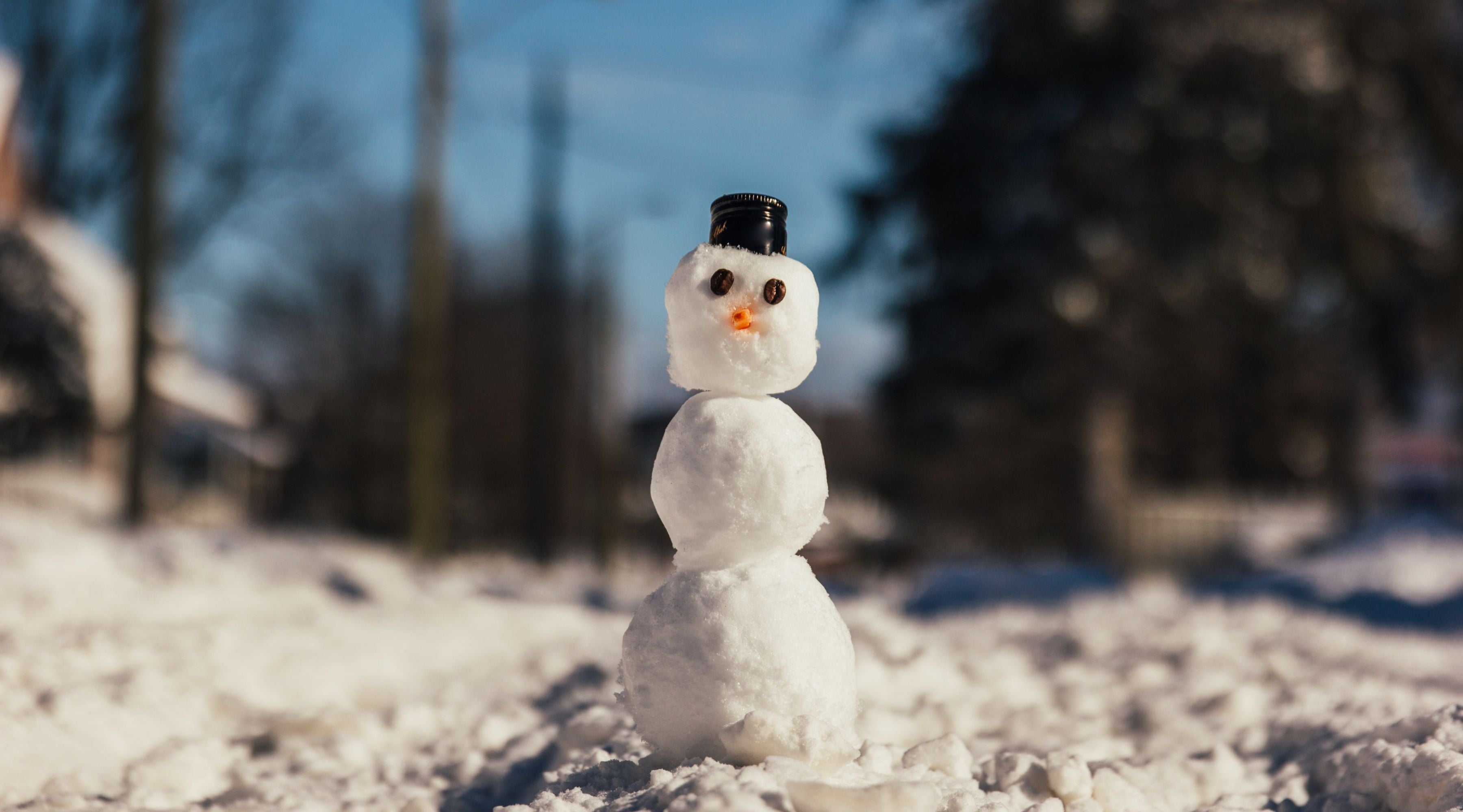 winter snowman in snow setting.