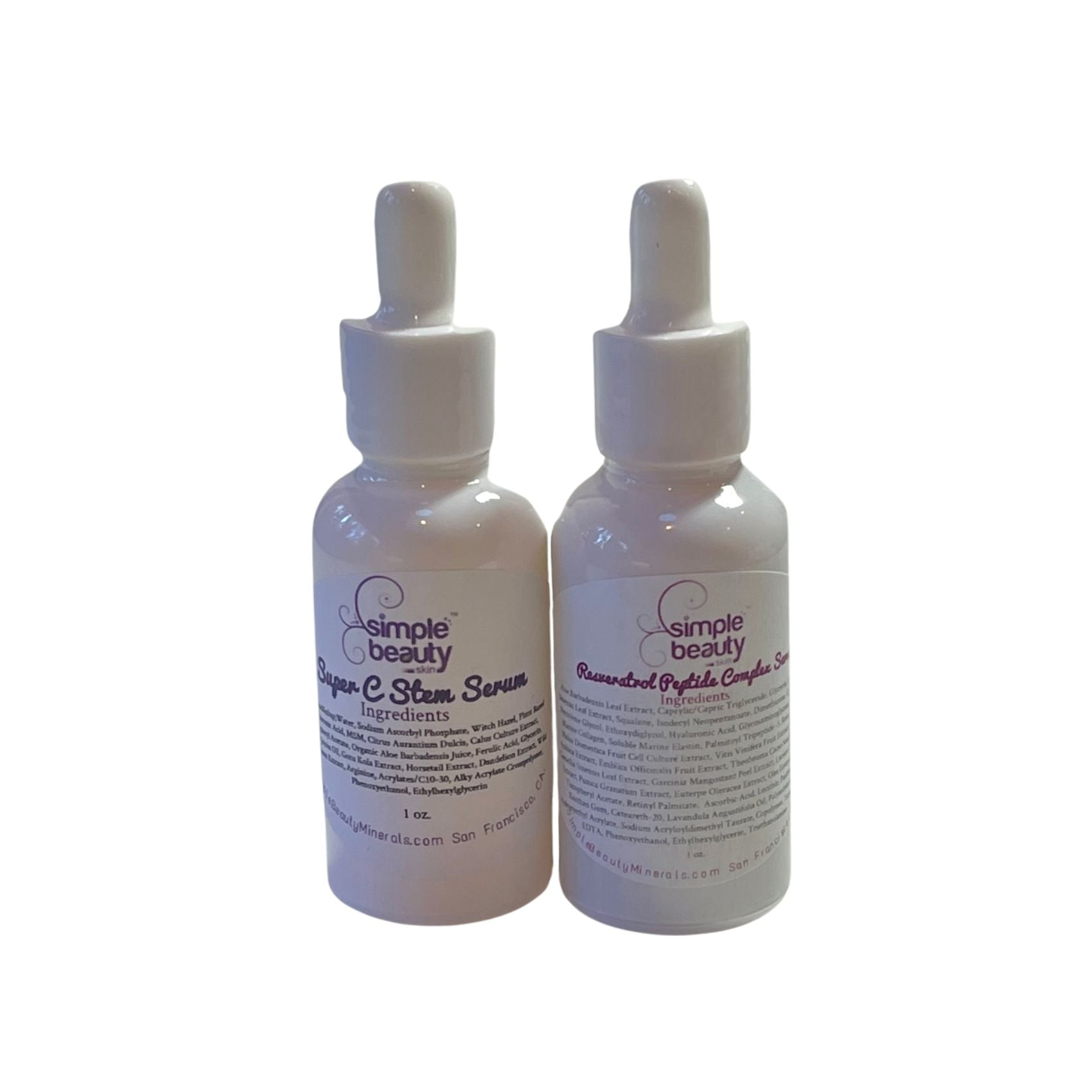 white serum dropper bottles.