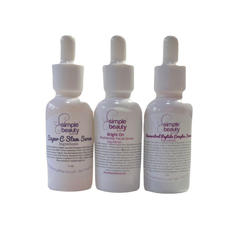 trio of white serum bottles.