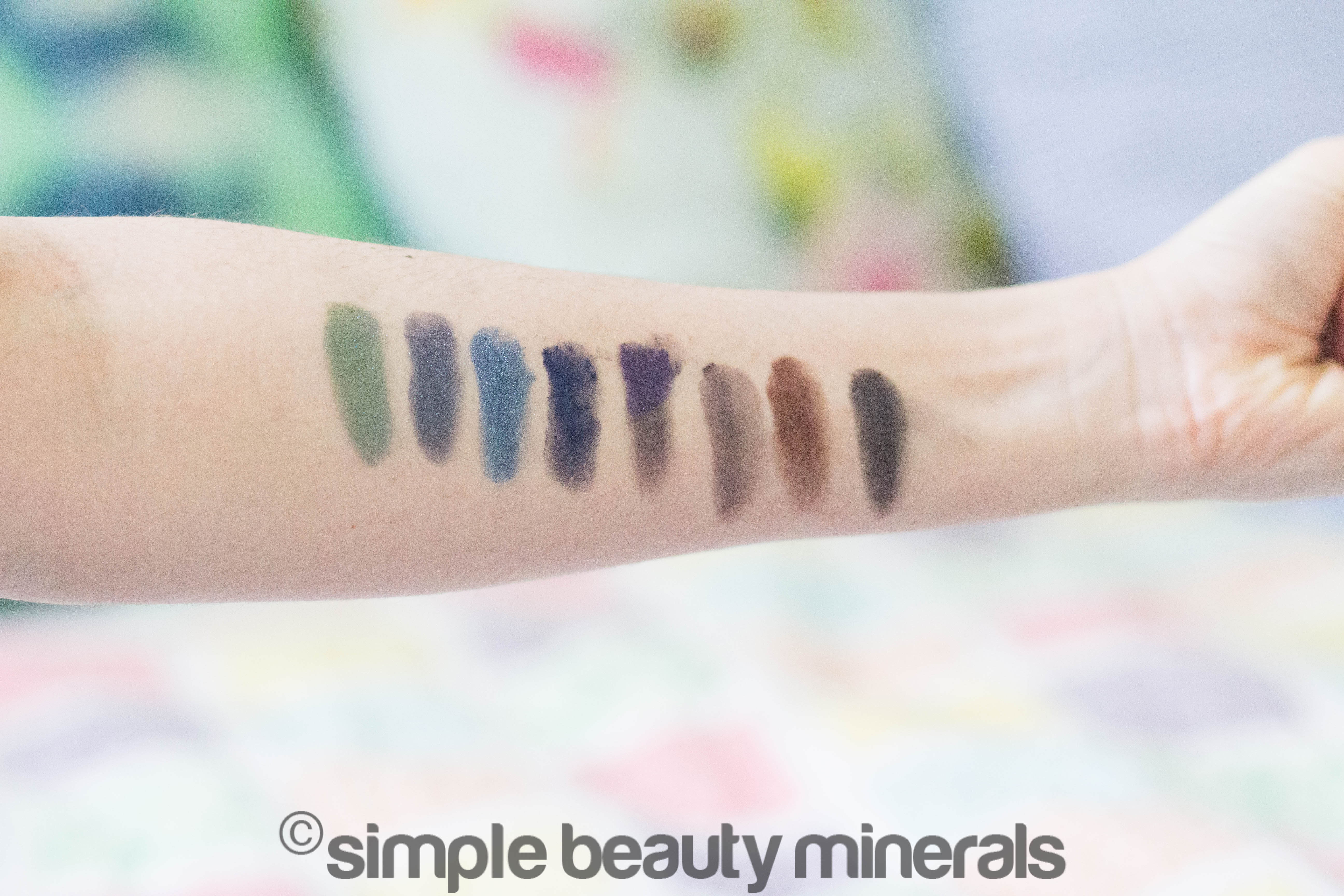 powder mineral eyeliner powder swatches on arm