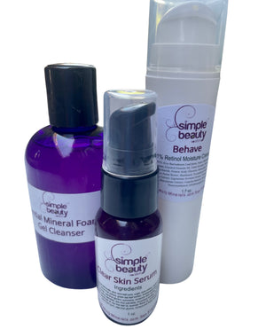 cleanser, serum and retinol lotion set for acne dry skin