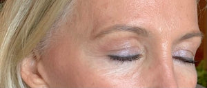 woman's eyes wearing lavender silver and soft touch eyeshadow